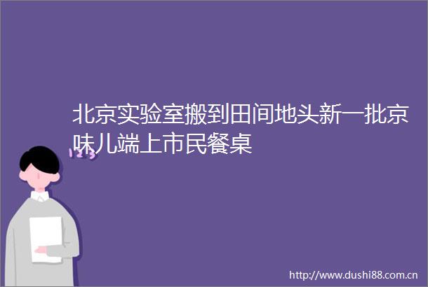 北京实验室搬到田间地头新一批京味儿端上市民餐桌