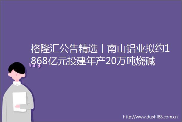 格隆汇公告精选︱南山铝业拟约1868亿元投建年产20万吨烧碱及年产165万吨环氧氯丙烷项目