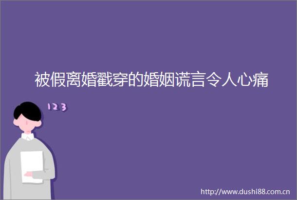 被假离婚戳穿的婚姻谎言令人心痛