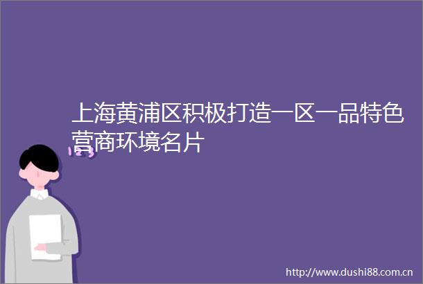 上海黄浦区积极打造一区一品特色营商环境名片