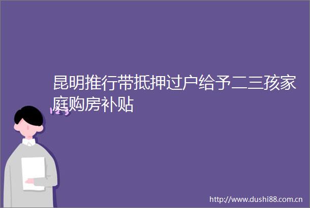 昆明推行带抵押过户给予二三孩家庭购房补贴