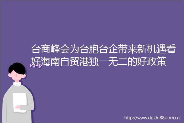 台商峰会为台胞台企带来新机遇看好海南自贸港独一无二的好政策
