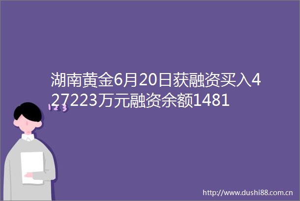 湖南黄金6月20日获融资买入427223万元融资余额1481亿元