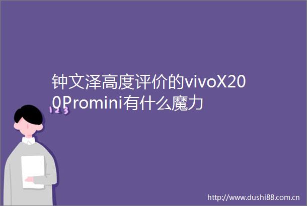 钟文泽高度评价的vivoX200Promini有什么魔力