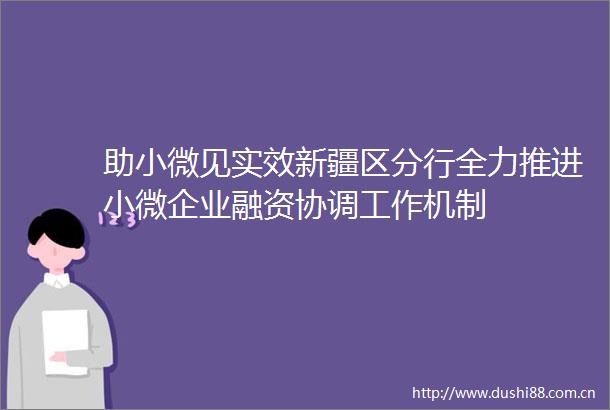 助小微见实效新疆区分行全力推进小微企业融资协调工作机制