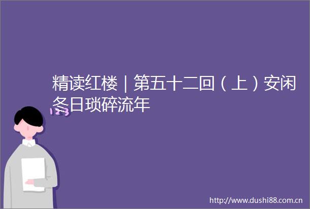精读红楼｜第五十二回（上）安闲冬日琐碎流年