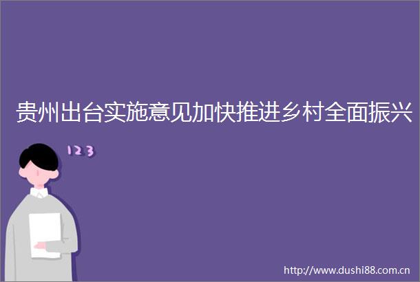 贵州出台实施意见加快推进乡村全面振兴