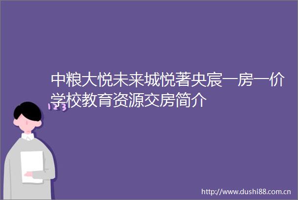 中粮大悦未来城悦著央宸一房一价学校教育资源交房简介