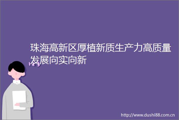珠海高新区厚植新质生产力高质量发展向实向新