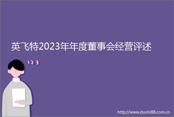 英飞特2023年年度董事会经营评述