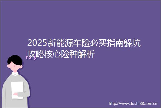 2025新能源车险必买指南躲坑攻略核心险种解析