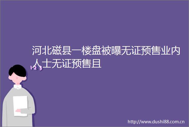 河北磁县一楼盘被曝无证预售业内人士无证预售且