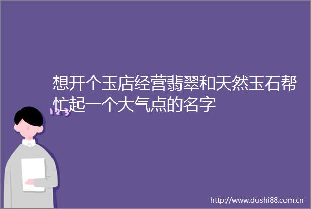 想开个玉店经营翡翠和天然玉石帮忙起一个大气点的名字
