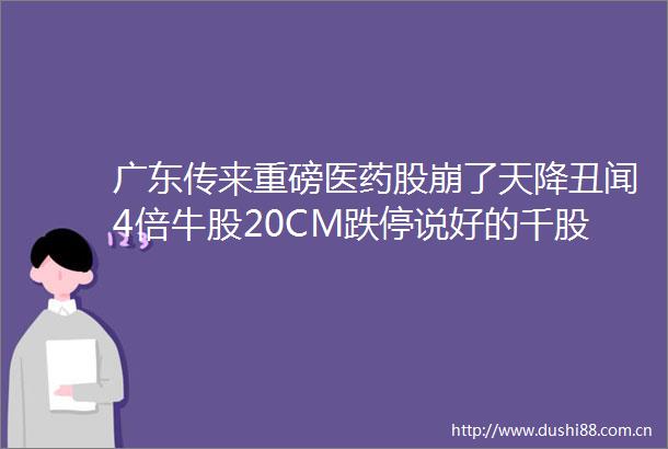 广东传来重磅医药股崩了天降丑闻4倍牛股20CM跌停说好的千股涨停呢