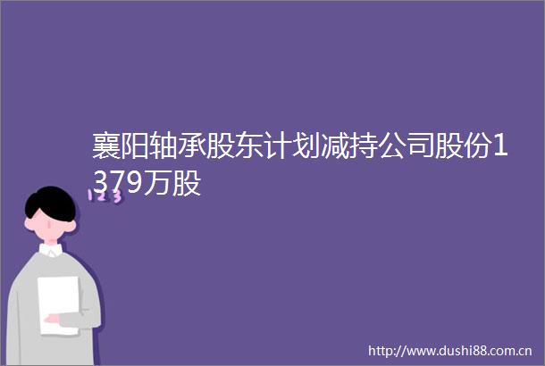襄阳轴承股东计划减持公司股份1379万股