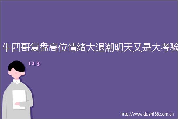 牛四哥复盘高位情绪大退潮明天又是大考验