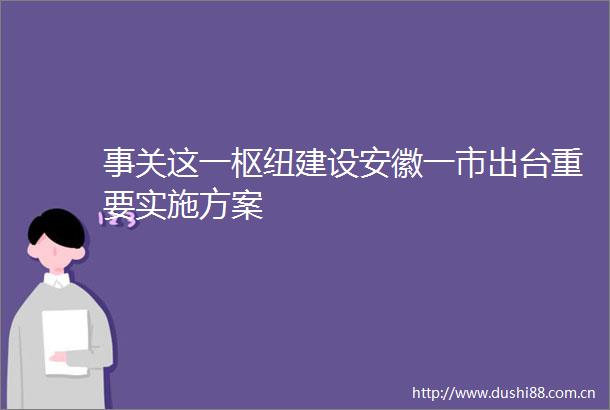 事关这一枢纽建设安徽一市出台重要实施方案