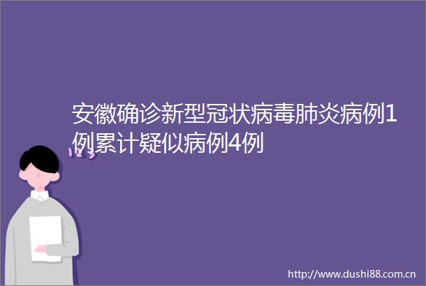 安徽确诊新型冠状病毒肺炎病例1例累计疑似病例4例