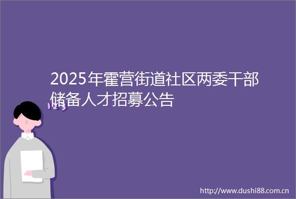 2025年霍营街道社区两委储备人才招募公告
