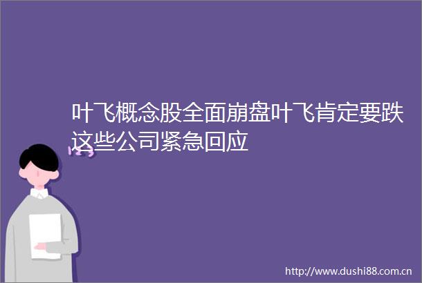 叶飞概念股全面崩盘叶飞肯定要跌这些公司紧急回应