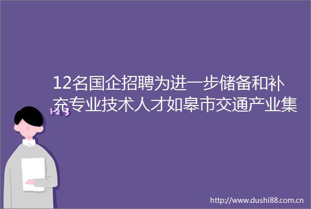 12名国企招聘为进一步储备和补充专业技术人才如皋市交通产业集团有限公司面向社会公开招聘工作人员12名