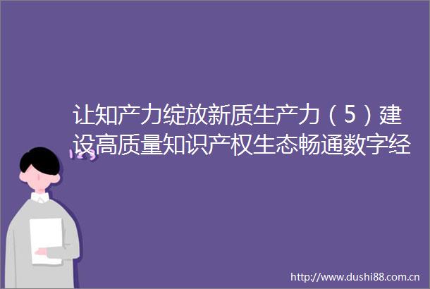 让知产力绽放新质生产力（5）建设高质量知识产权生态畅通数字经济高质量发展轨道