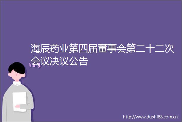 海辰药业第四届董事会第二十二次会议决议公告