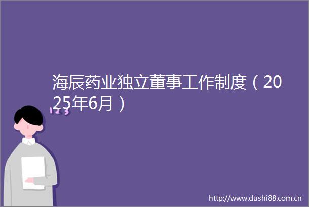 海辰药业独立董事工作制度（2025年6月）