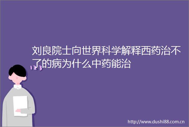 刘良院士向世界科学解释西药治不了的病为什么中药能治