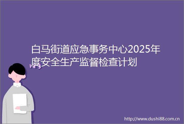 白马街道应急事务中心2025年度安全生产监督检查计划