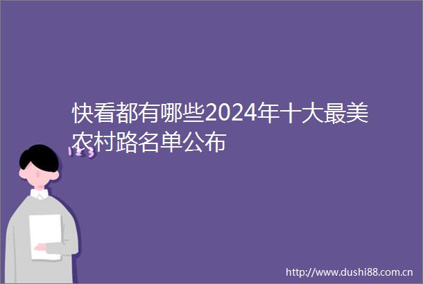 快看都有哪些2024年十大最美农村路名单公布