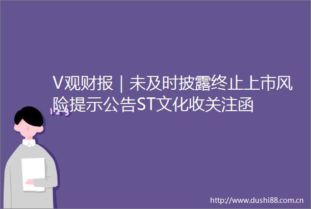 V观财报｜未及时披露终止上市风险提示公告ST文化收关注函