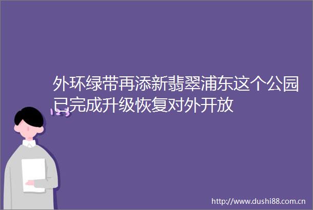 外环绿带再添新翡翠浦东这个公园已完成升级恢复对外开放