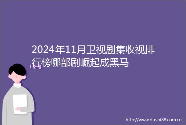 2024年11月卫视剧集收视排行榜哪部剧崛起成黑马