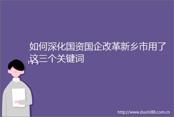 如何深化国资国企改革新乡市用了这三个关键词