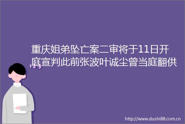 重庆姐弟坠亡案二审将于11日开庭宣判此前张波叶诚尘曾当庭翻供