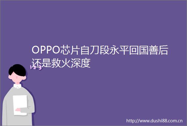 OPPO芯片自刀段永平回国善后还是救火深度