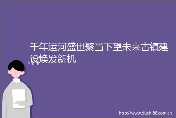 千年运河盛世聚当下望未来古镇建设焕发新机