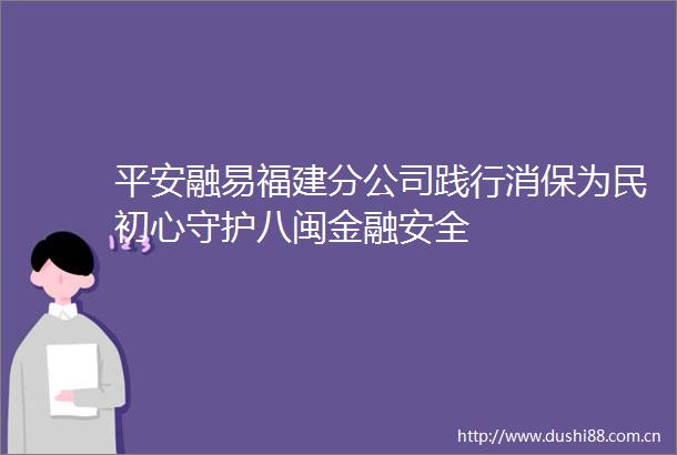 平安融易福建分公司践行消保为民初心守护八闽金融安全