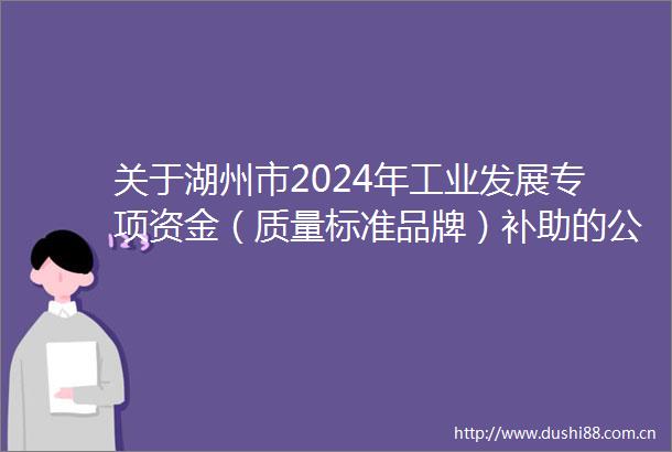 关于湖州市2024年工业发展专项资金（质量标准品牌）补助的公示
