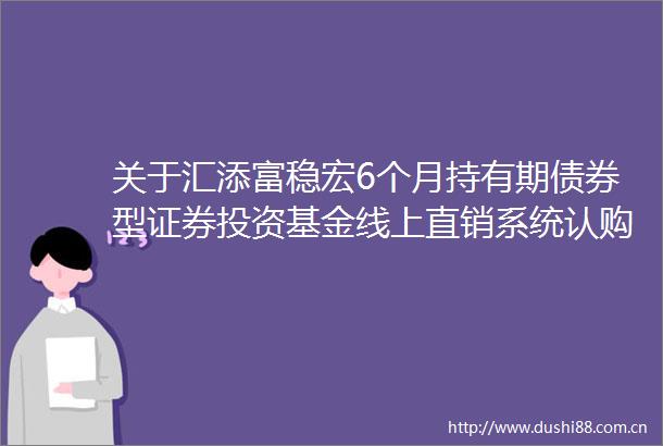 关于汇添富稳宏6个月持有期债券型证券投资基金线上直销系统认购费率执行标准的公告