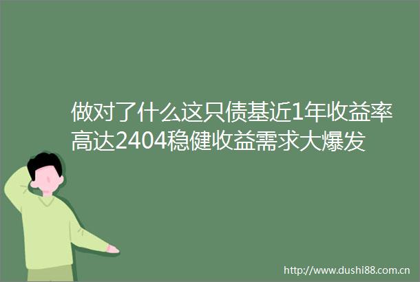 做对了什么这只债基近1年收益率高达2404稳健收益需求大爆发基金经理说这样捉债牛