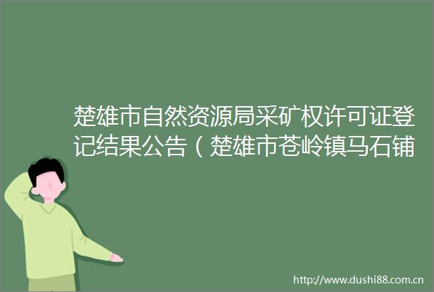 楚雄市自然资源局采矿权许可证登记结果公告（楚雄市苍岭镇马石铺页岩砖厂）