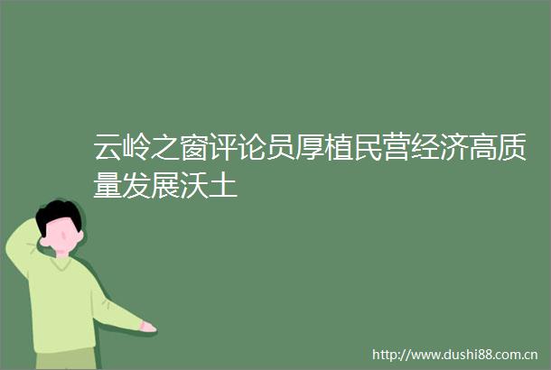 云岭之窗评论员厚植民营经济高质量发展沃土