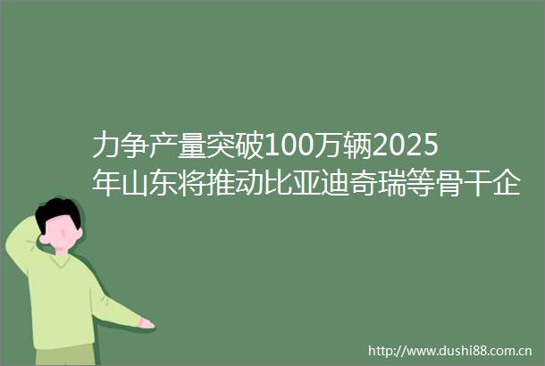 力争产量突破100万辆2025年山东将推动比亚迪奇瑞等骨干企业放量生产