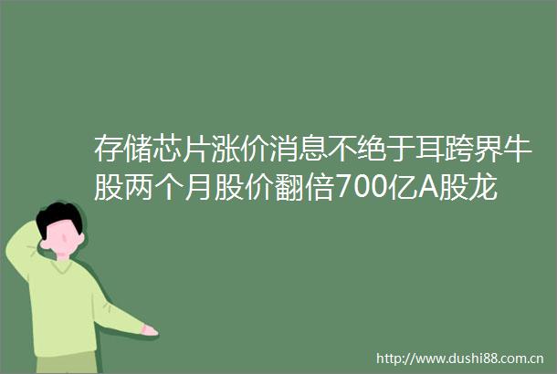 存储芯片涨价消息不绝于耳跨界牛股两个月股价翻倍700亿A股龙头无惧业绩利空苦日子真的结束了