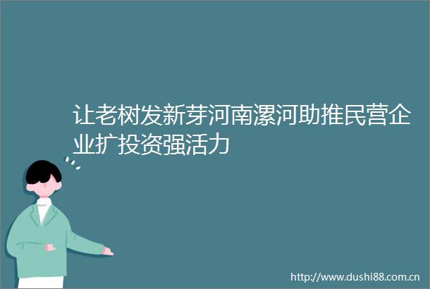 让老树发新芽河南漯河助推民营企业扩投资强活力