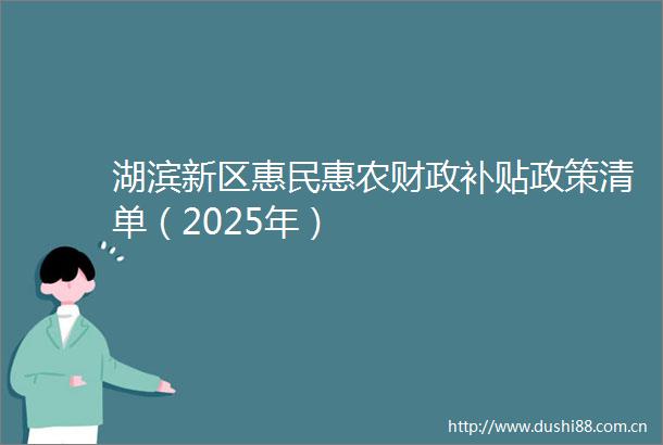 湖滨新区惠民惠农财政补贴政策清单（2025年）