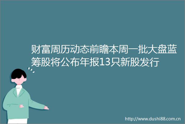 财富周历动态前瞻本周一批大盘蓝筹股将公布年报13只新股发行