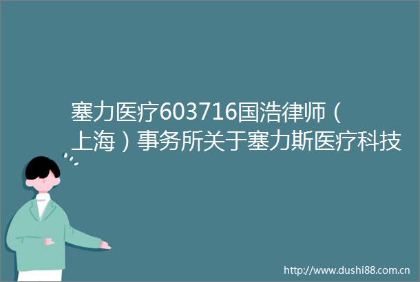 塞力医疗603716国浩律师（上海）事务所关于塞力斯医疗科技集团股份有限公司2025年第三次临时股东大会之意见书